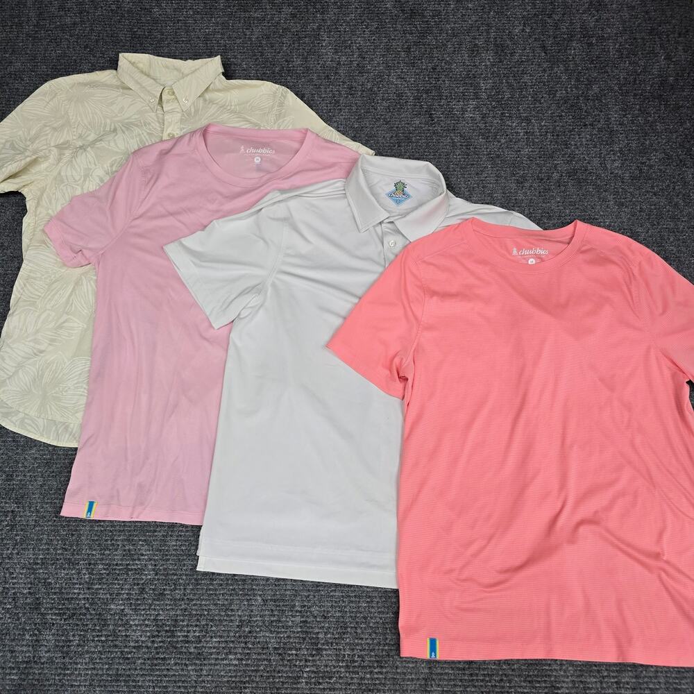 Chubbies Shirt Lot Mens Medium Performance T Shirts Polo Popover Pink Gray 4 Pc